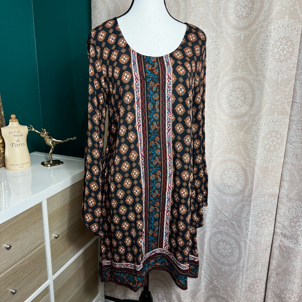Mossimo Supply Co. Multicolor Boho Bohemian Wide Flare Cuff Long Sleeve Dress